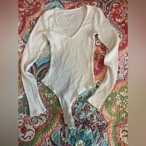 Womens Cream Long Sleeve Bodysuit